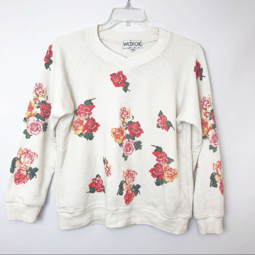 WILDFOX | Floral Rose Pink Cream Sweatshirt M